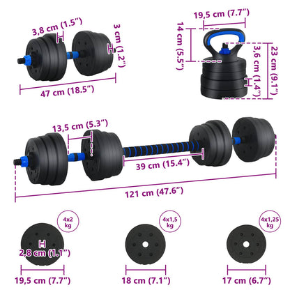 4-in-1 Dumbbell Barbell Kettlebell Set 20 kg Black and Blue