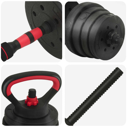 4-in-1 Dumbbell Barbell Kettlebell Set 30 kg Black and Red