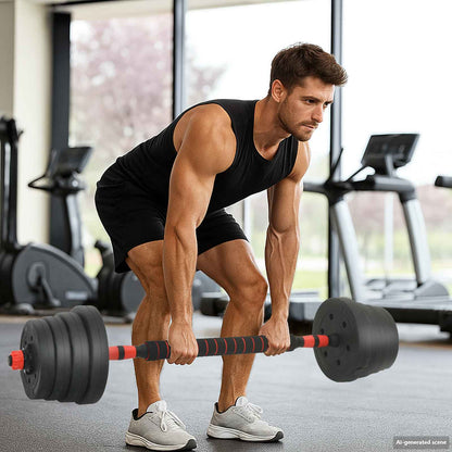 4-in-1 Dumbbell Barbell Kettlebell Set 30 kg Black and Red