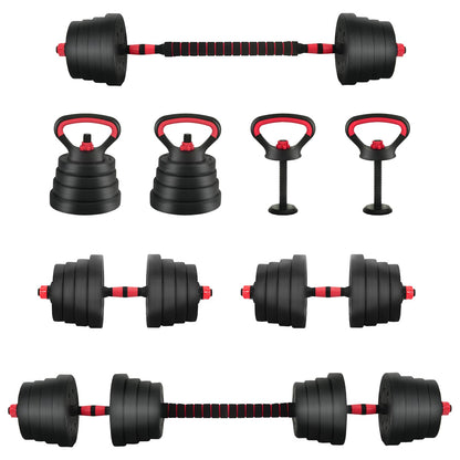 4-in-1 Dumbbell Barbell Kettlebell Set 30 kg Black and Red
