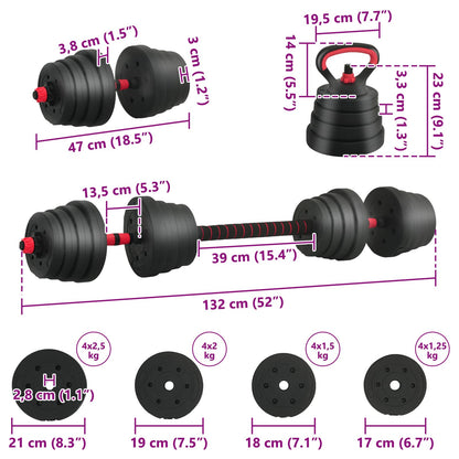 4-in-1 Dumbbell Barbell Kettlebell Set 30 kg Black and Red