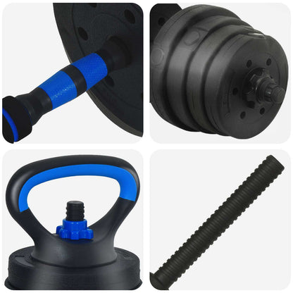 4-in-1 Dumbbell Barbell Kettlebell Set 30 kg Black and Blue