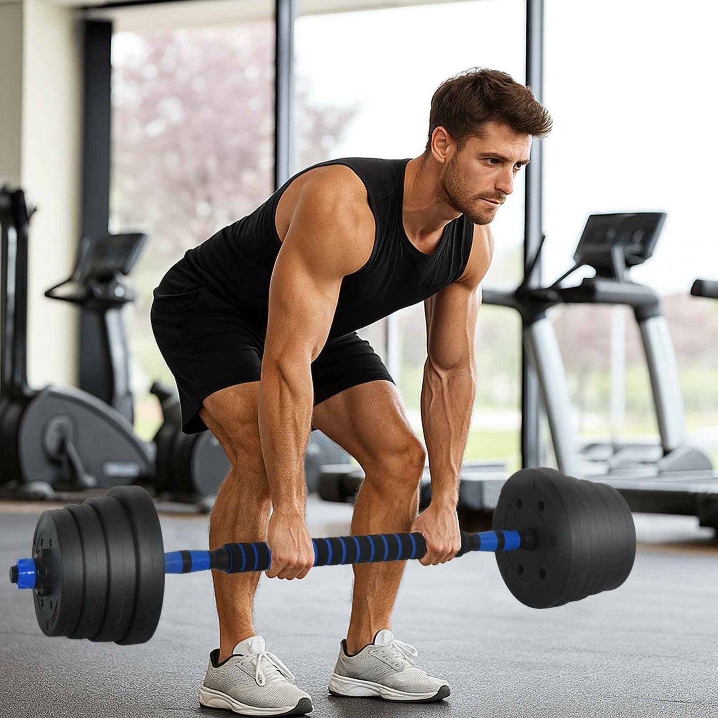 4-in-1 Dumbbell Barbell Kettlebell Set 30 kg Black and Blue