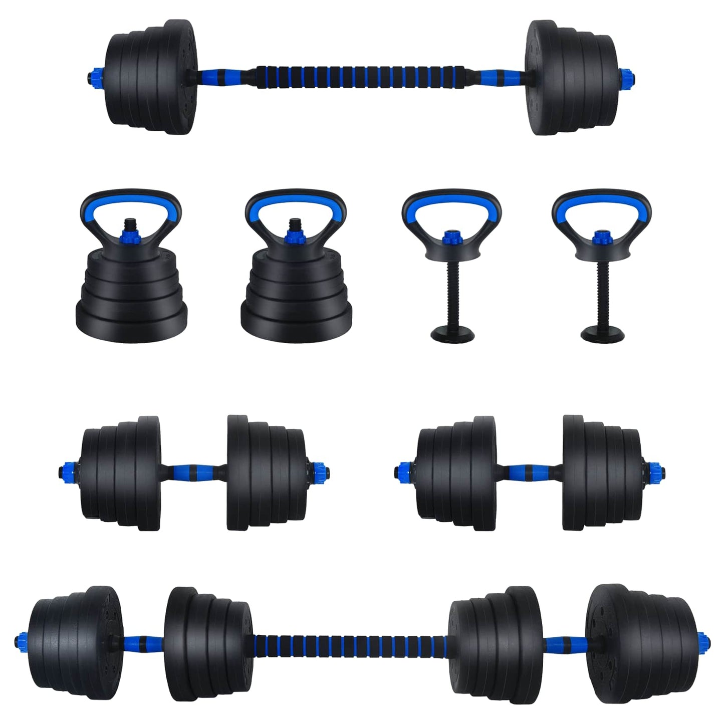 4-in-1 Dumbbell Barbell Kettlebell Set 30 kg Black and Blue