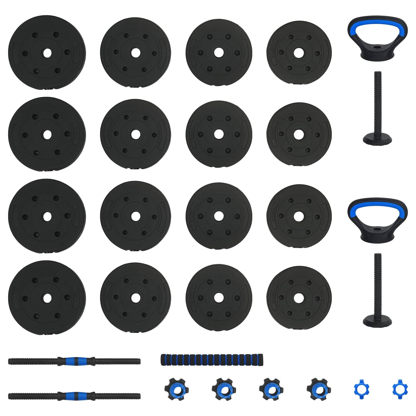4-in-1 Dumbbell Barbell Kettlebell Set 30 kg Black and Blue