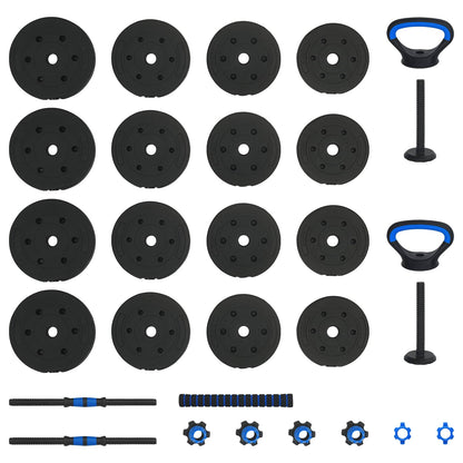 4-in-1 Dumbbell Barbell Kettlebell Set 30 kg Black and Blue