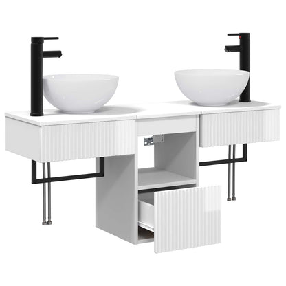 Bathroom Furniture Set 3 pcs High Gloss White Engineered Wood