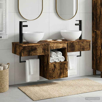 Bathroom Furniture Set 3 pcs Smoked Oak Engineered Wood