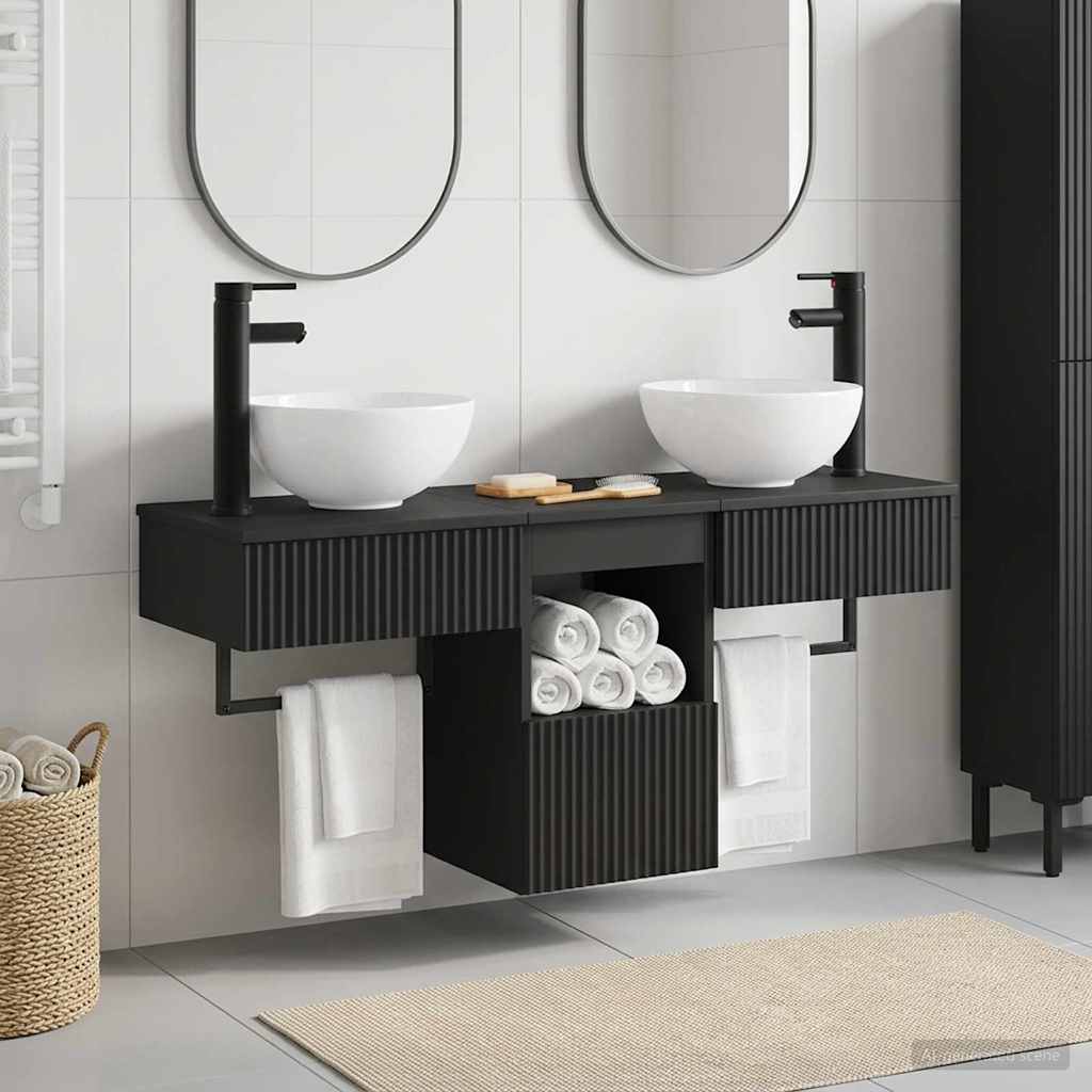 Bathroom Furniture Set 3 pcs Black Engineered Wood