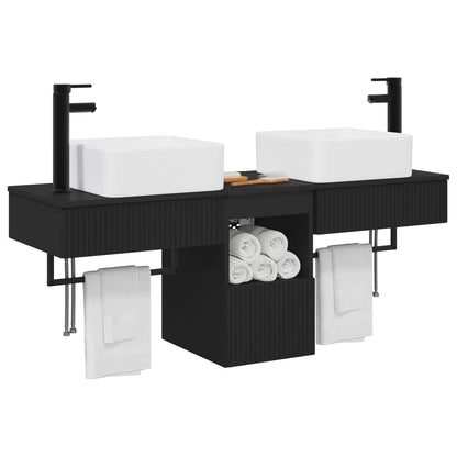 Bathroom Furniture Set 3 pcs Black Engineered Wood