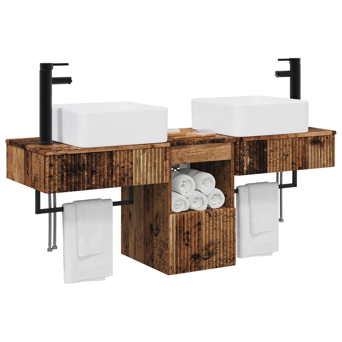Bathroom Furniture Set 3 pcs Old Wood Engineered Wood