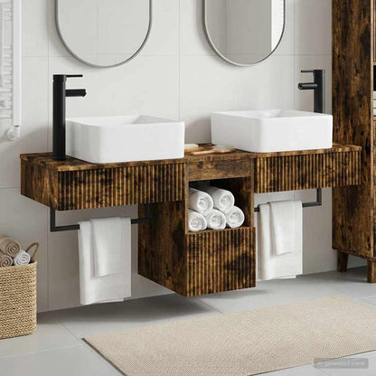 Bathroom Cabinet Set 3 pcs Smoked Oak 53 x 35 x 39 cm