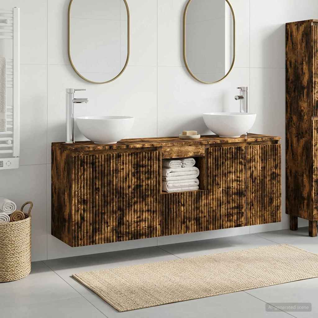 Bathroom Cabinet Set 3 pcs Smoked Oak 49.5 x 35 x 63 cm