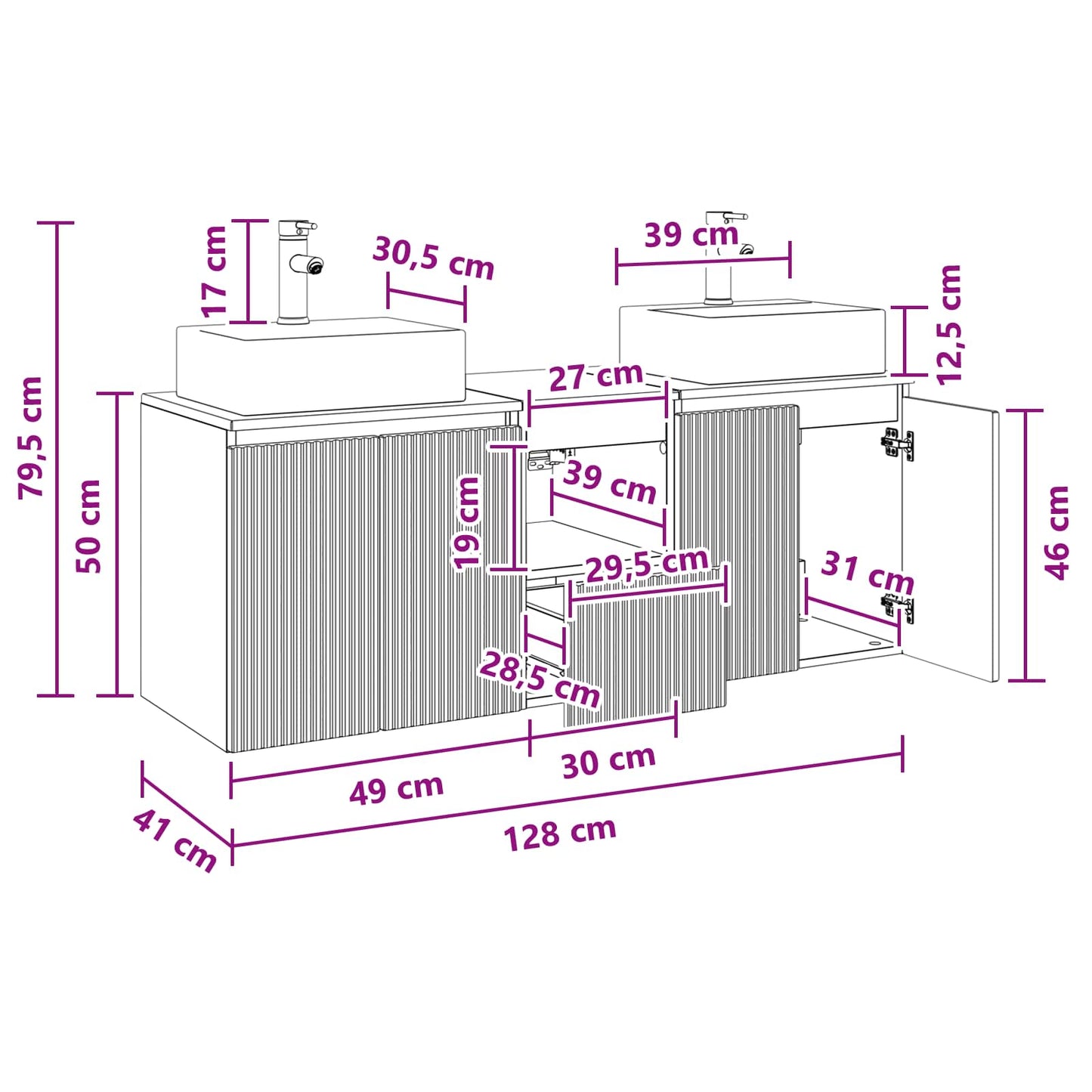 Bathroom Cabinet Set 3 pcs Black 49.5 x 41 x 62.5 cm