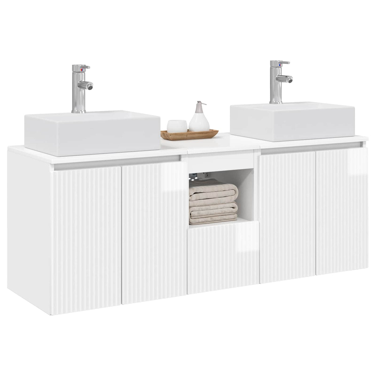 Bathroom Cabinet Set 3 pcs High Gloss White 129 x 41 x 79.5 cm