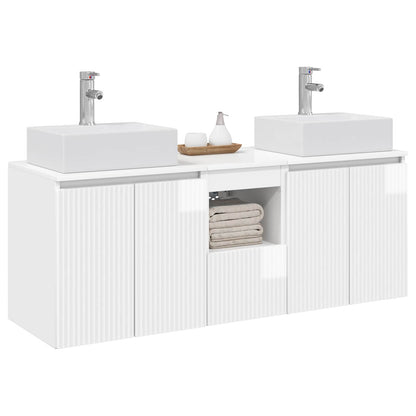Bathroom Cabinet Set 3 pcs High Gloss White 129 x 41 x 79.5 cm