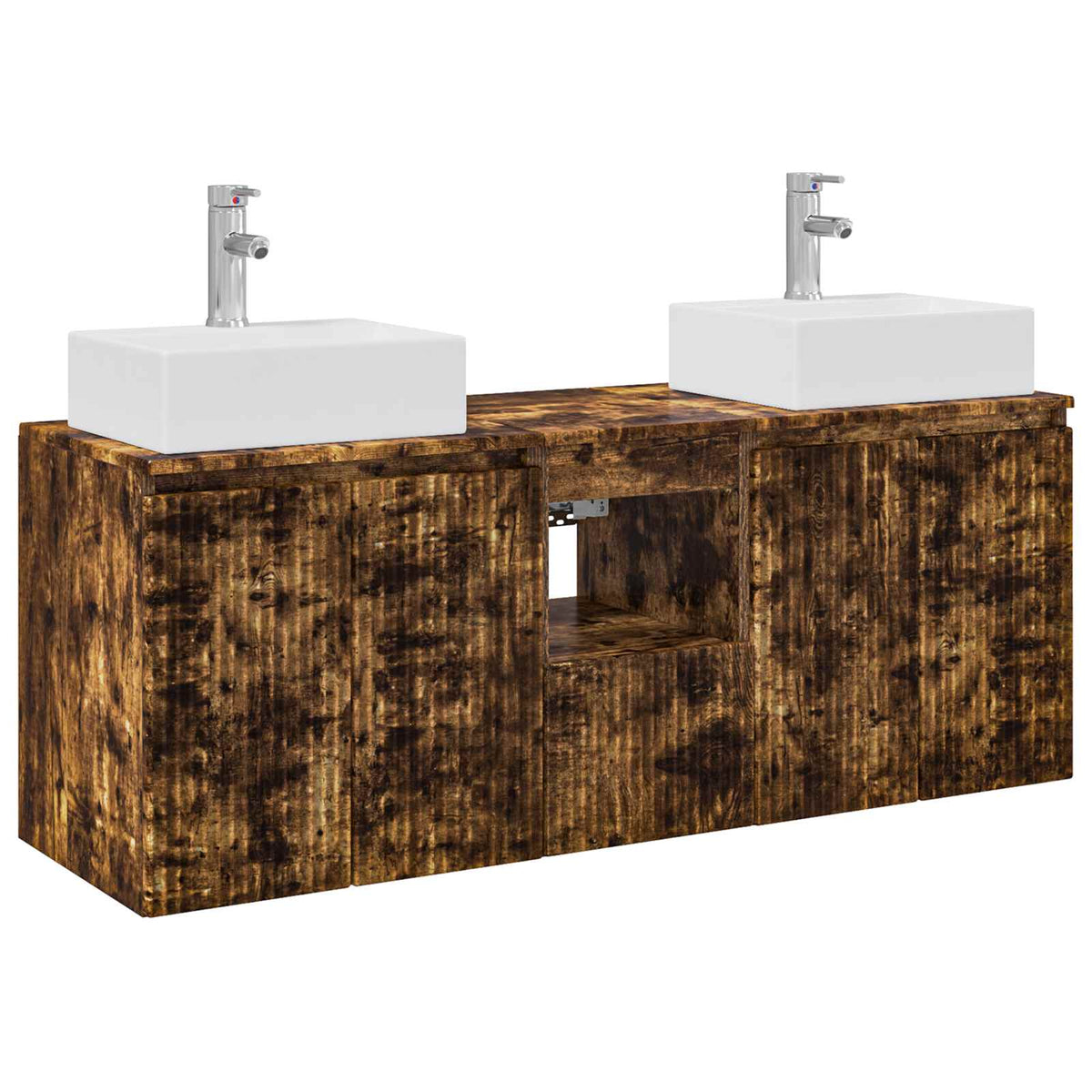 Bathroom Cabinet Set 3 pcs Smoked Oak 129 x 41 x 79.5 cm