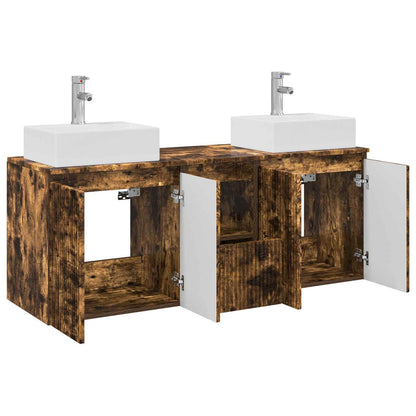 Bathroom Cabinet Set 3 pcs Smoked Oak 129 x 41 x 79.5 cm