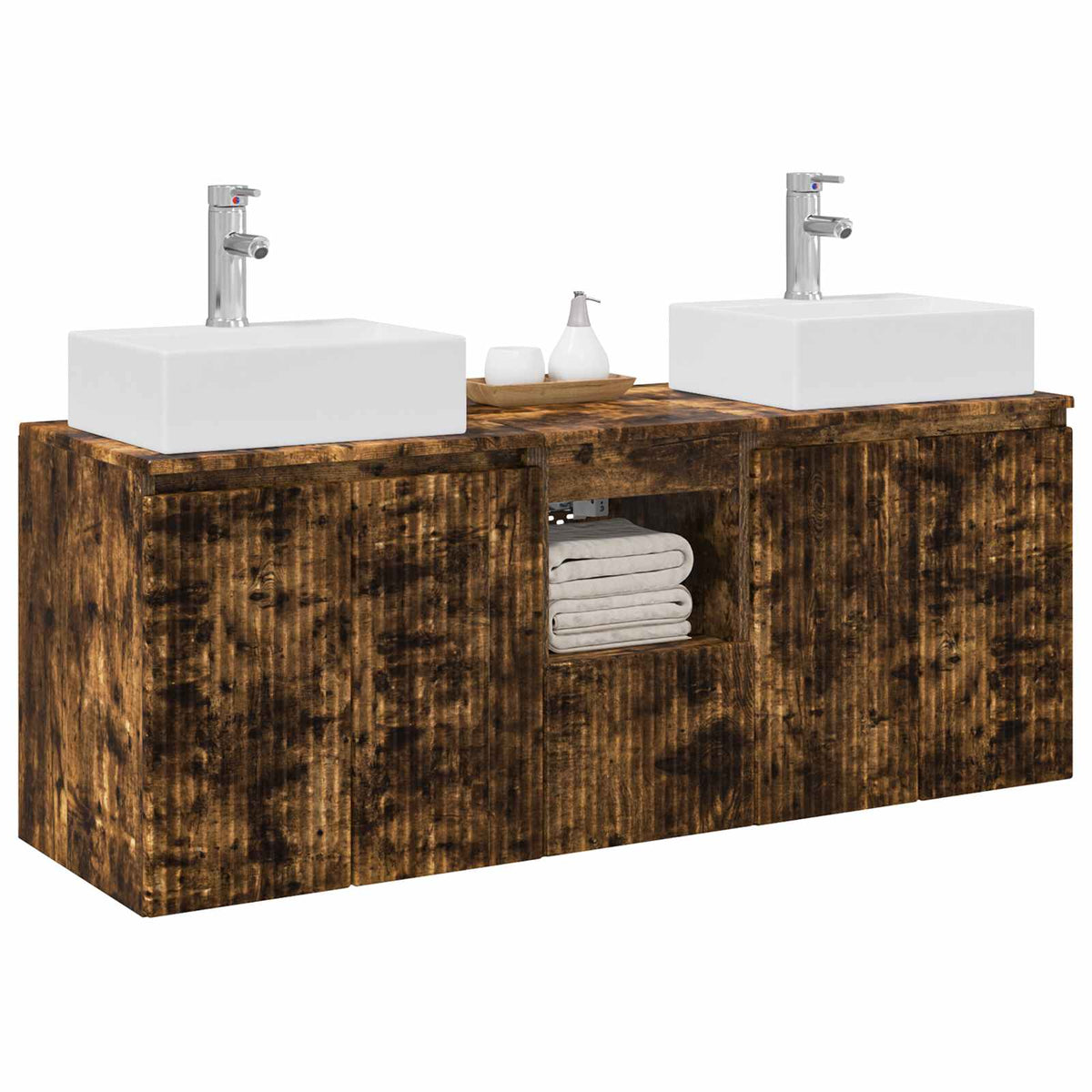Bathroom Cabinet Set 3 pcs Smoked Oak 129 x 41 x 79.5 cm