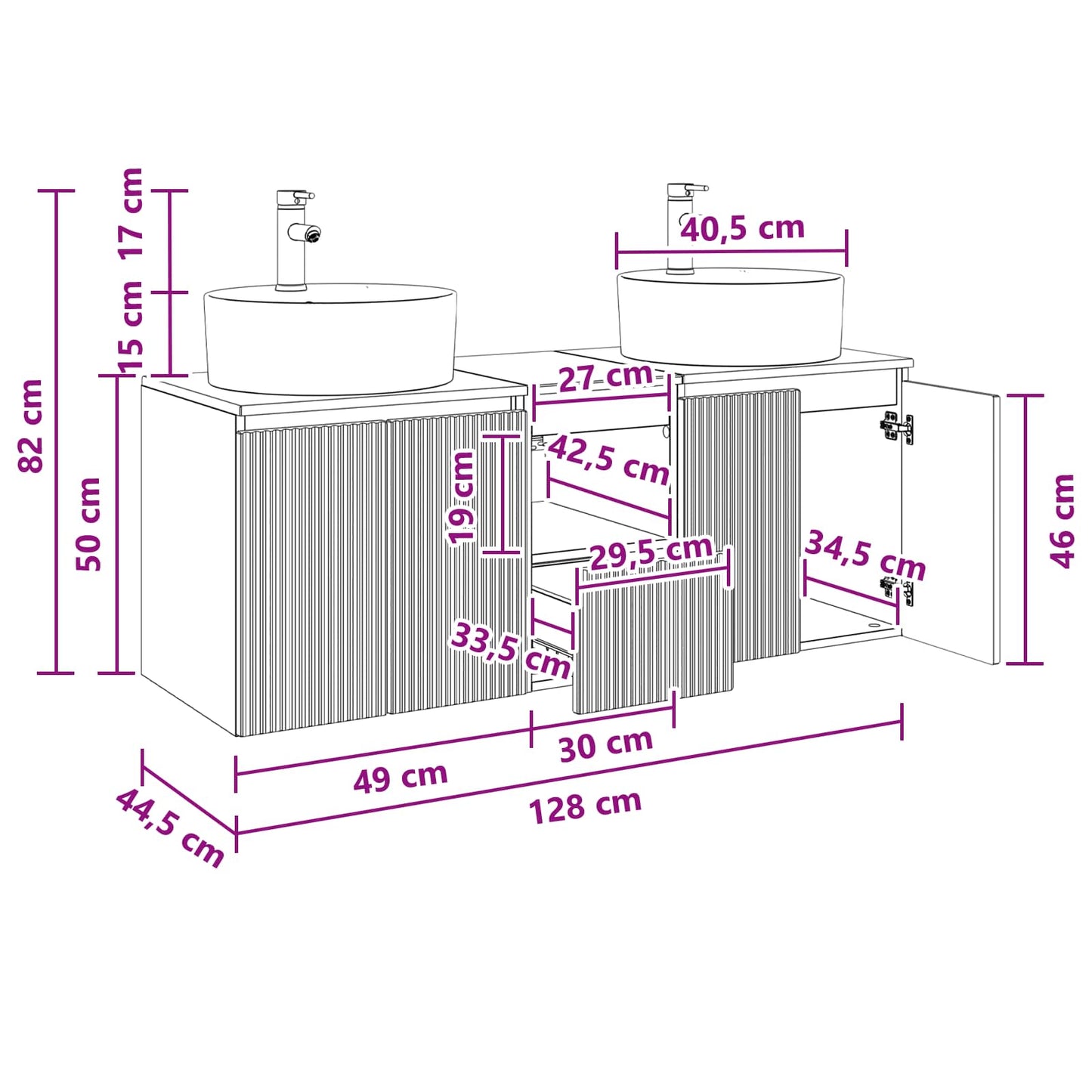 Bathroom Cabinet Set 3 pcs Black 49.5 x 44.5 x 65 cm