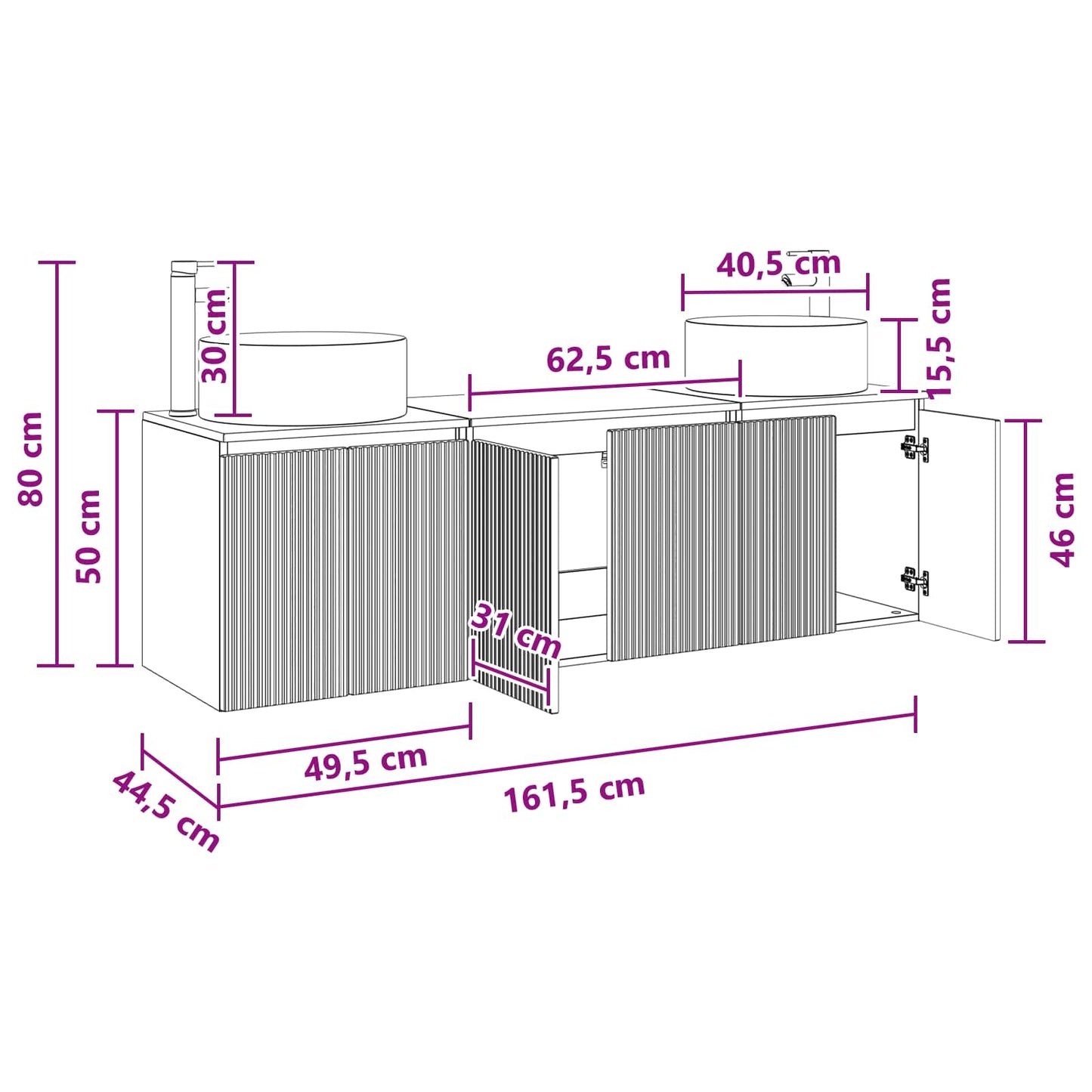 Bathroom Cabinet Set 3 pcs Sonoma Oak 49.5 x 44.5 x 65.5 cm