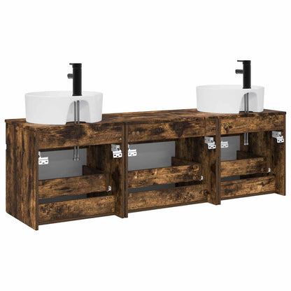 Bathroom Cabinet Set 3 pcs Smoked Oak 49 x 44.5 x 65 cm