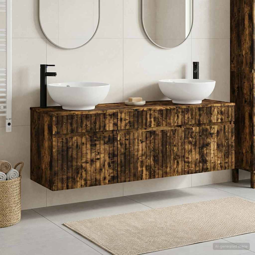 Bathroom Cabinet Set 3 pcs Smoked Oak 49 x 44.5 x 66.5 cm