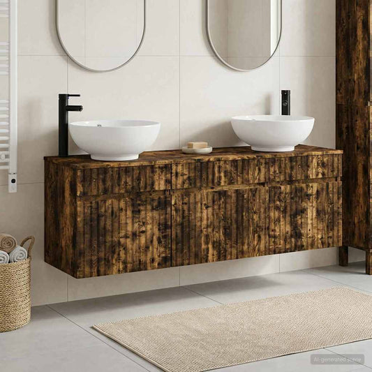 Bathroom Cabinet Set 3 pcs Smoked Oak 49 x 44.5 x 66.5 cm