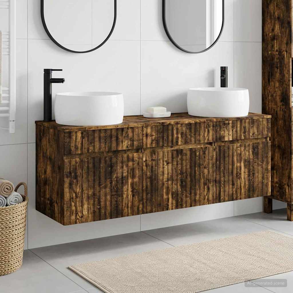 Bathroom Cabinet Set 3 pcs Smoked Oak 49 x 44.5 x 66 cm