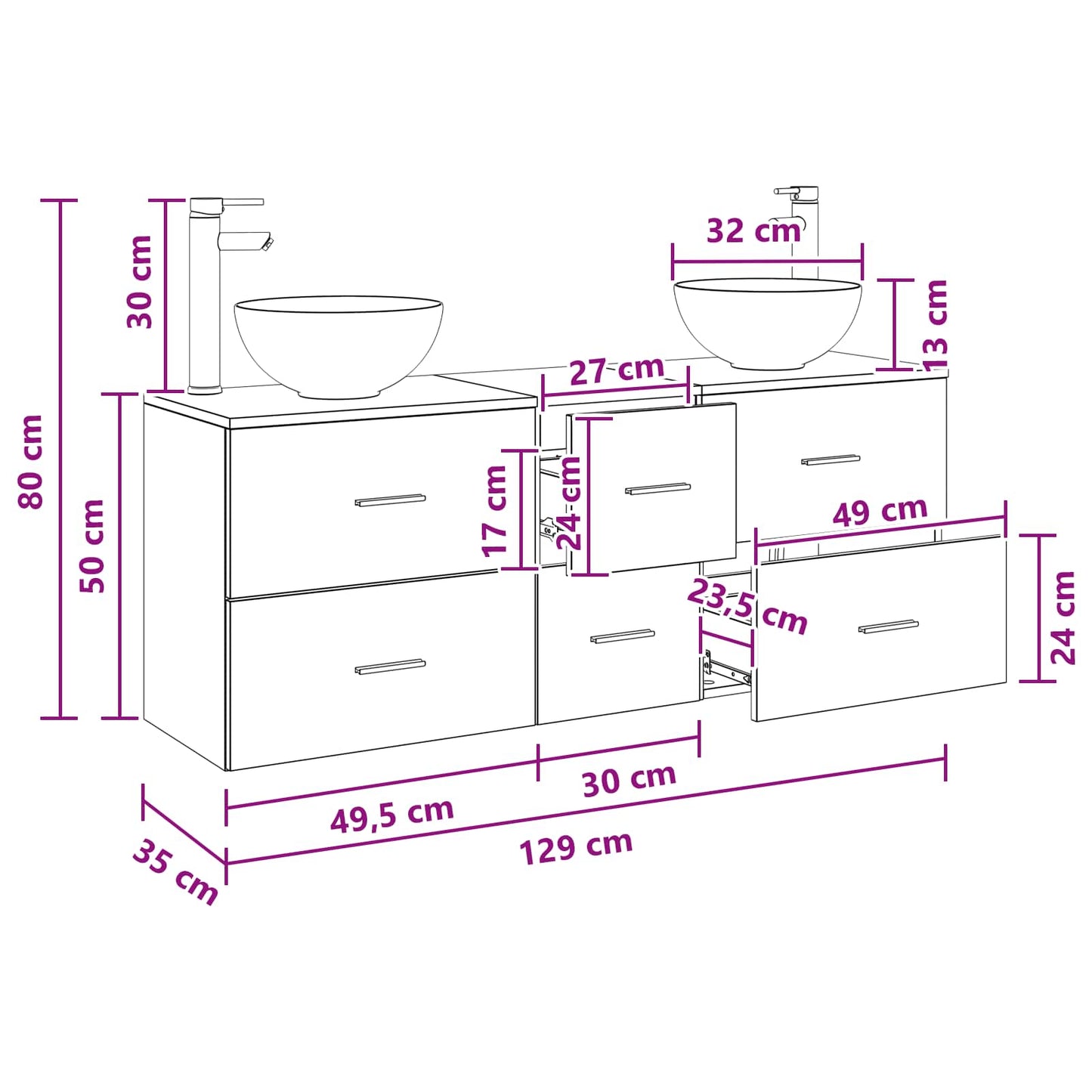 Bathroom Cabinet Set 3 pcs Old Wood 49.5 x 35 x 63 cm