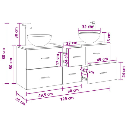 Bathroom Cabinet Set 3 pcs Old Wood 49.5 x 35 x 63 cm