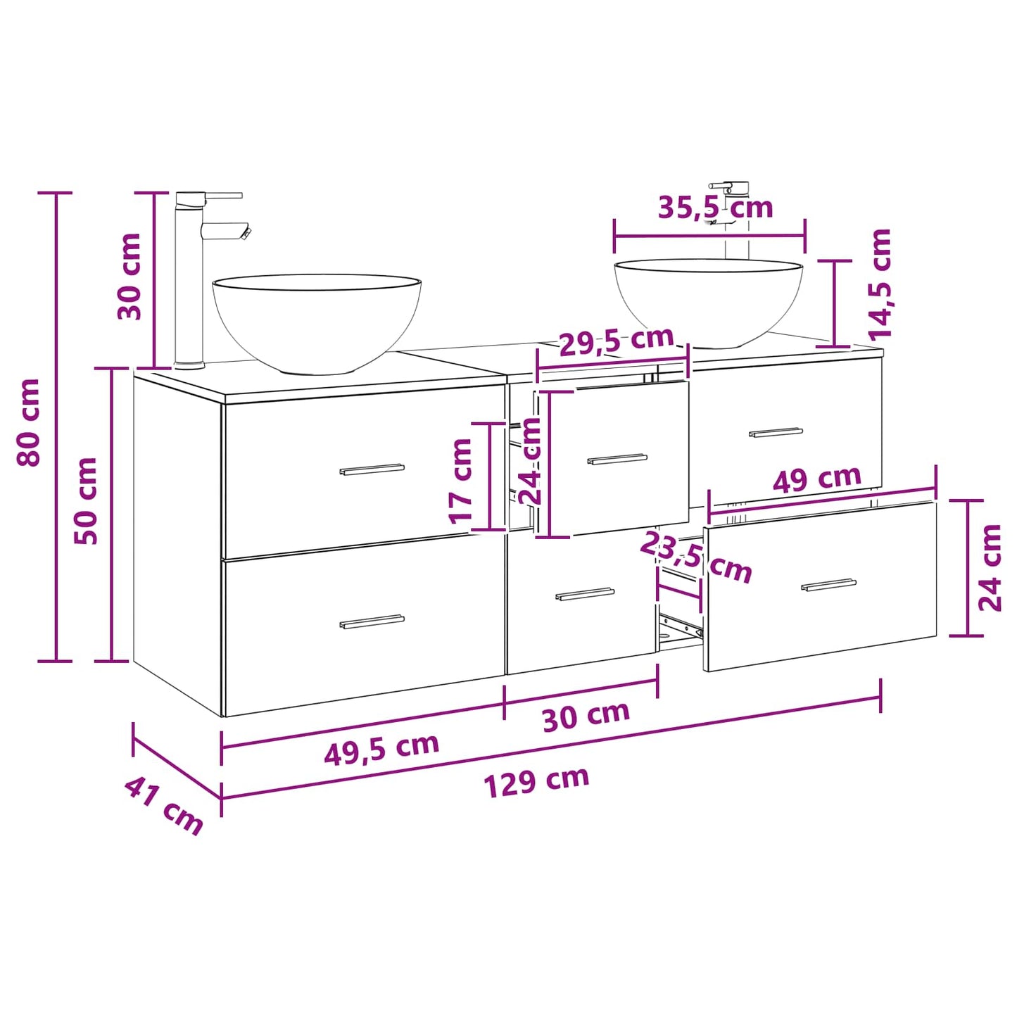 Bathroom Cabinet Set 3 pcs Smoked Oak 49.5 x 41 x 64.5 cm