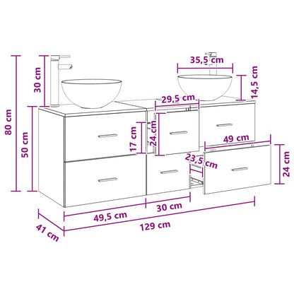 Bathroom Cabinet Set 3 pcs Smoked Oak 49.5 x 41 x 64.5 cm