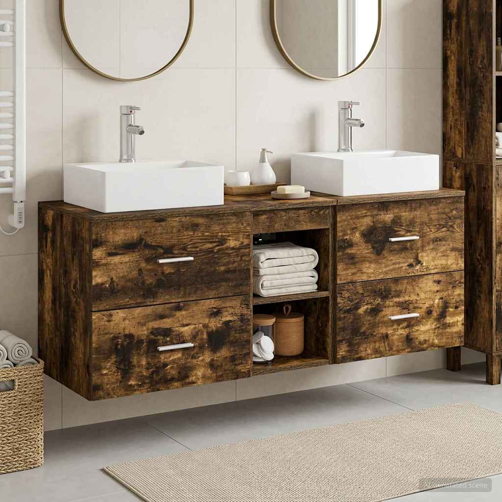 Bathroom Cabinet Set 3 pcs Smoked Oak 49.5 x 41 x 62.5 cm