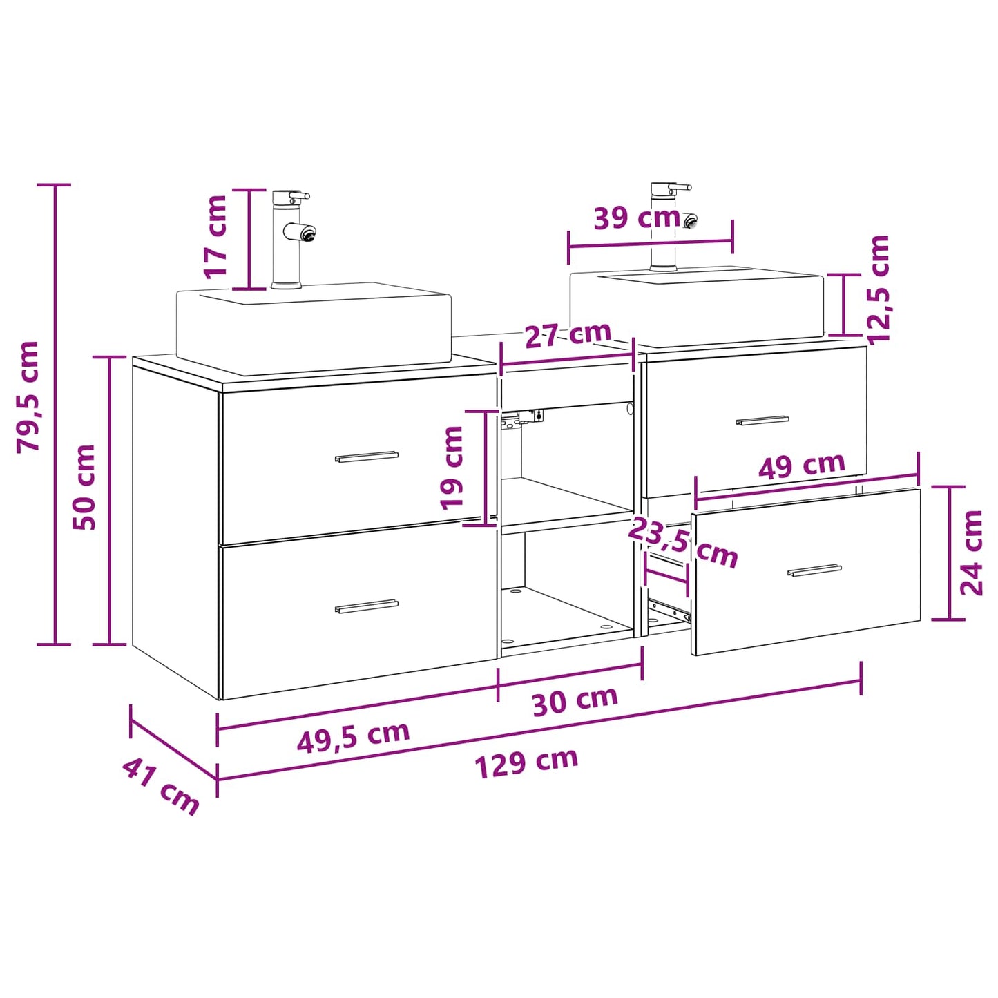 Bathroom Cabinet Set 3 pcs Smoked Oak 49.5 x 41 x 62.5 cm