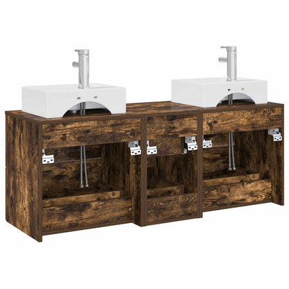 Bathroom Cabinet Set 3 pcs Smoked Oak 49.5 x 41 x 62.5 cm