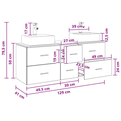 Bathroom Cabinet Set 3 pcs Smoked Oak 49.5 x 41 x 62.5 cm