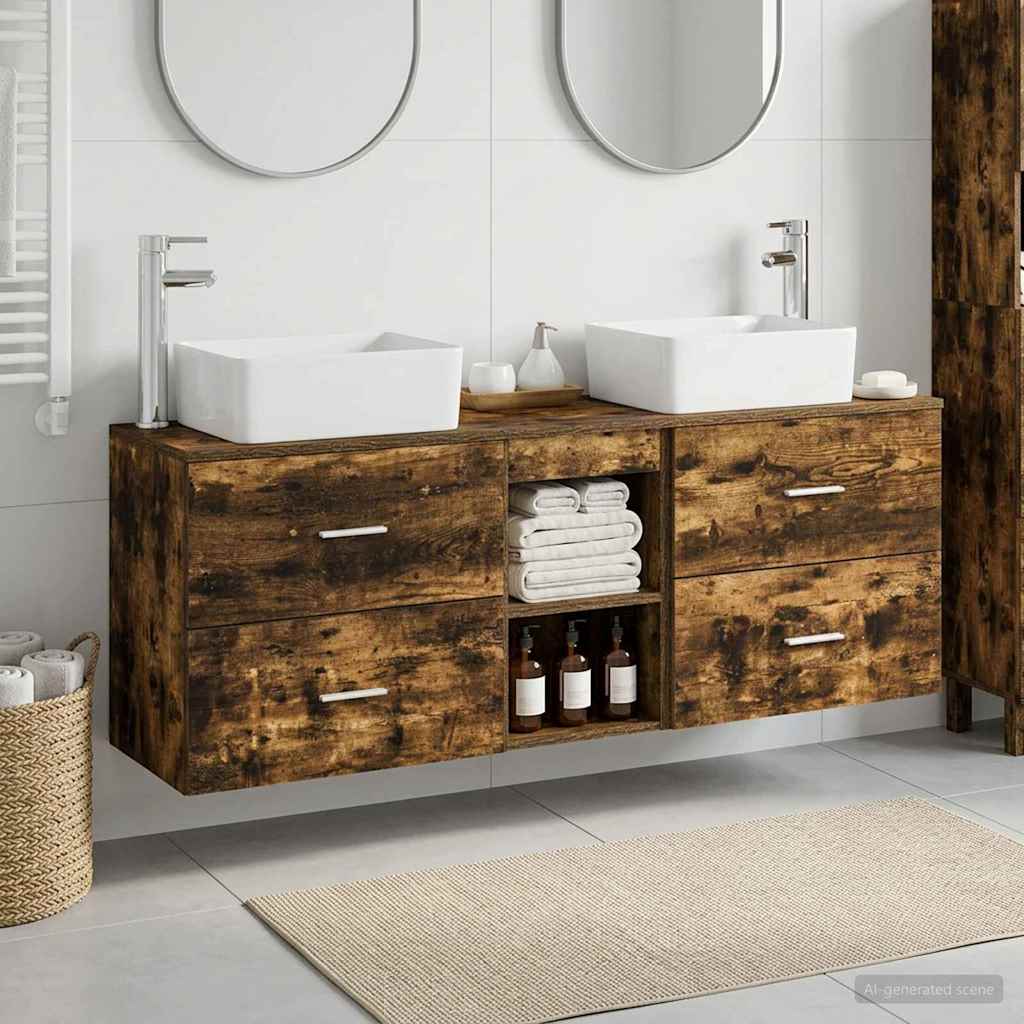 Bathroom Cabinet Set 3 pcs Smoked Oak 53 x 34.5 x 63 cm