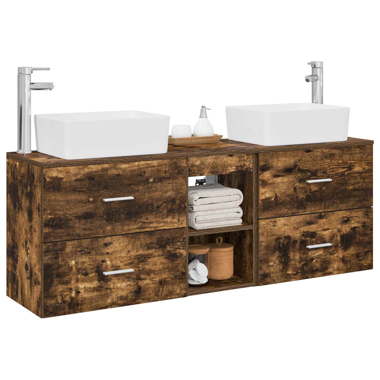 Bathroom Cabinet Set 3 pcs Smoked Oak 53 x 34.5 x 63 cm