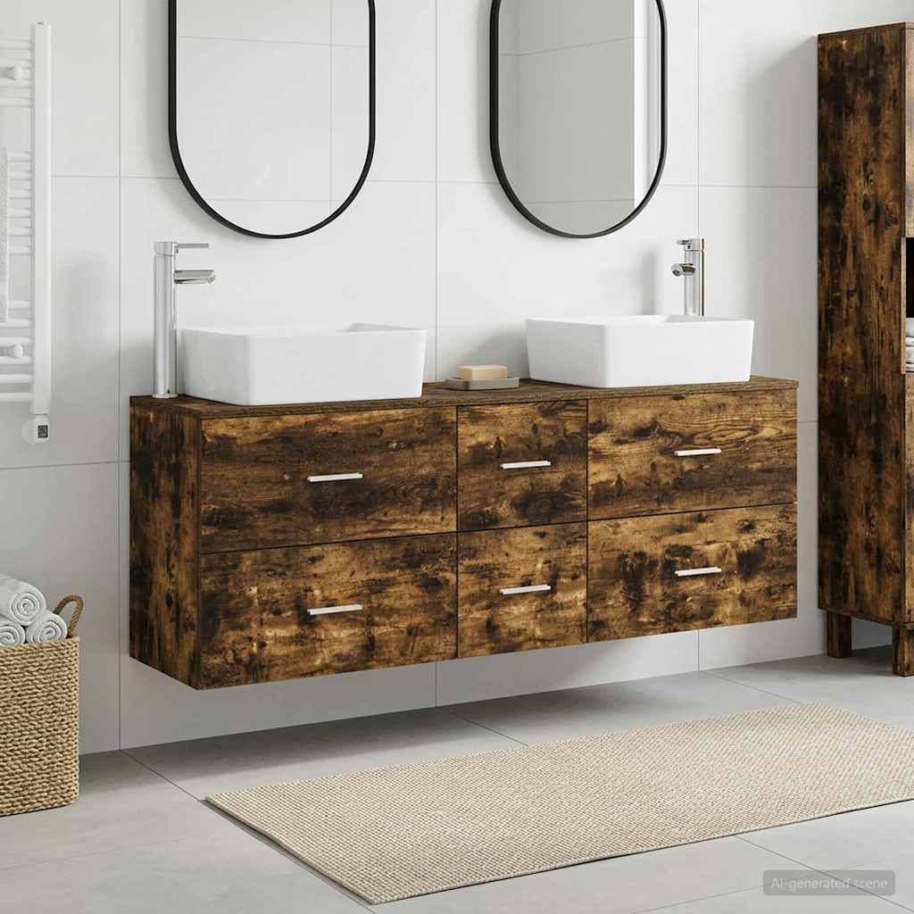 Bathroom Cabinet Set 3 pcs Smoked Oak 53 x 34.5 x 63 cm
