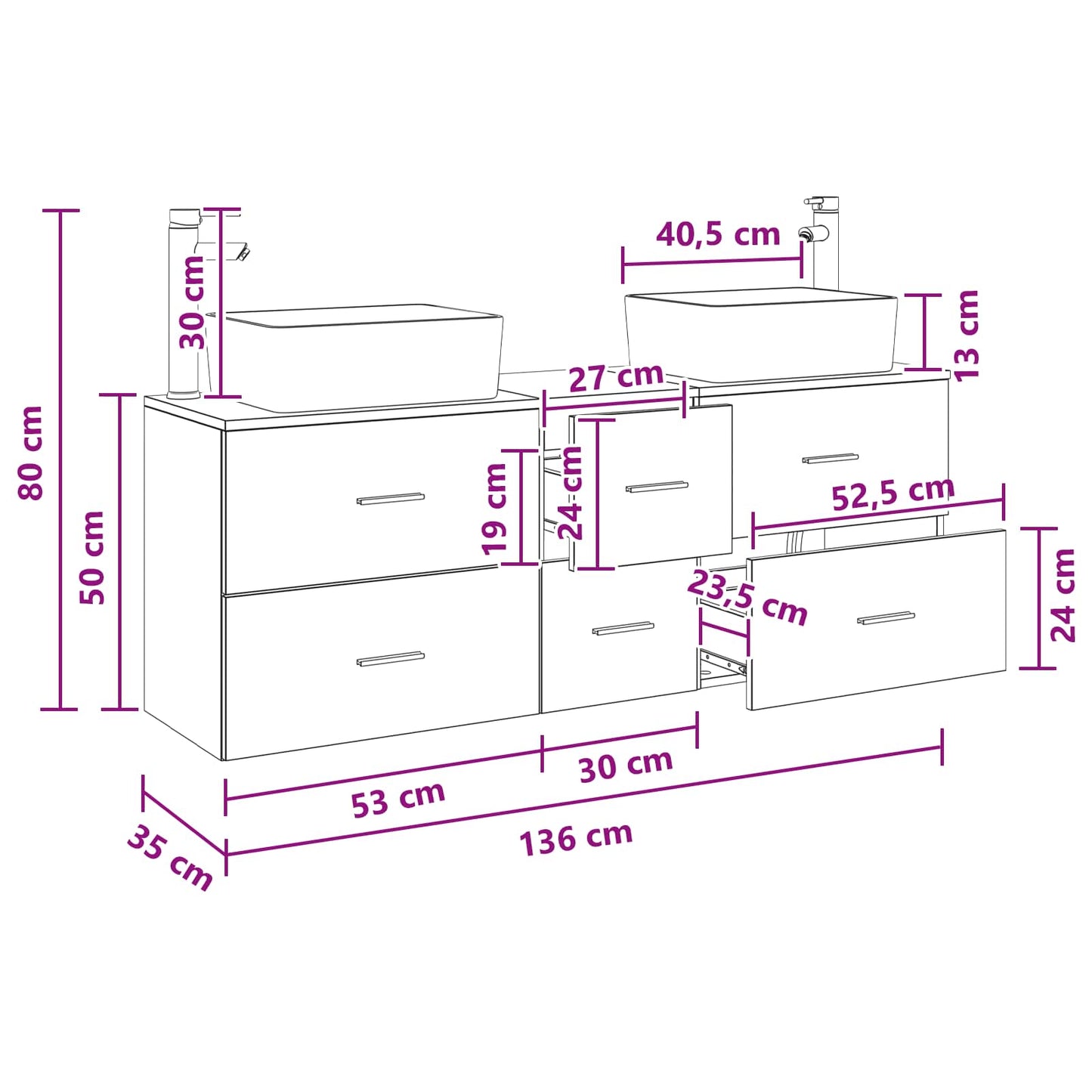 Bathroom Cabinet Set 3 pcs Smoked Oak 53 x 34.5 x 63 cm