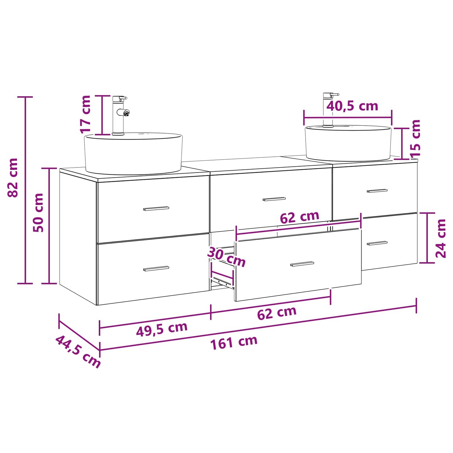 Bathroom Cabinet Set 3 pcs White 62.5 x 44.5 x 50 cm
