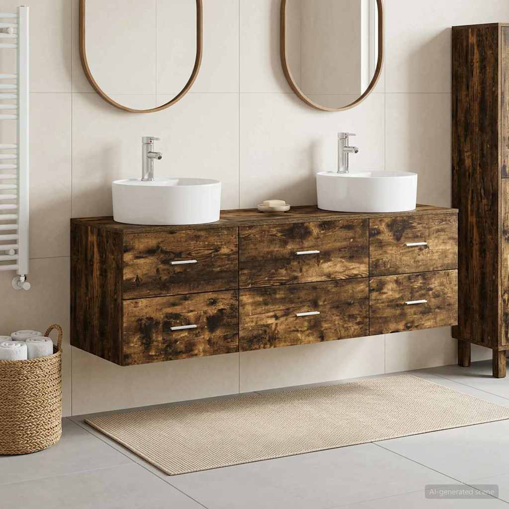 Wall-mounted Bathroom Cabinet Set 3 pcs Smoked Oak