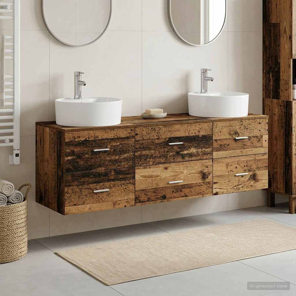 Bathroom Cabinet Set 3 pcs Old Wood 62.5 x 44.5 x 50 cm