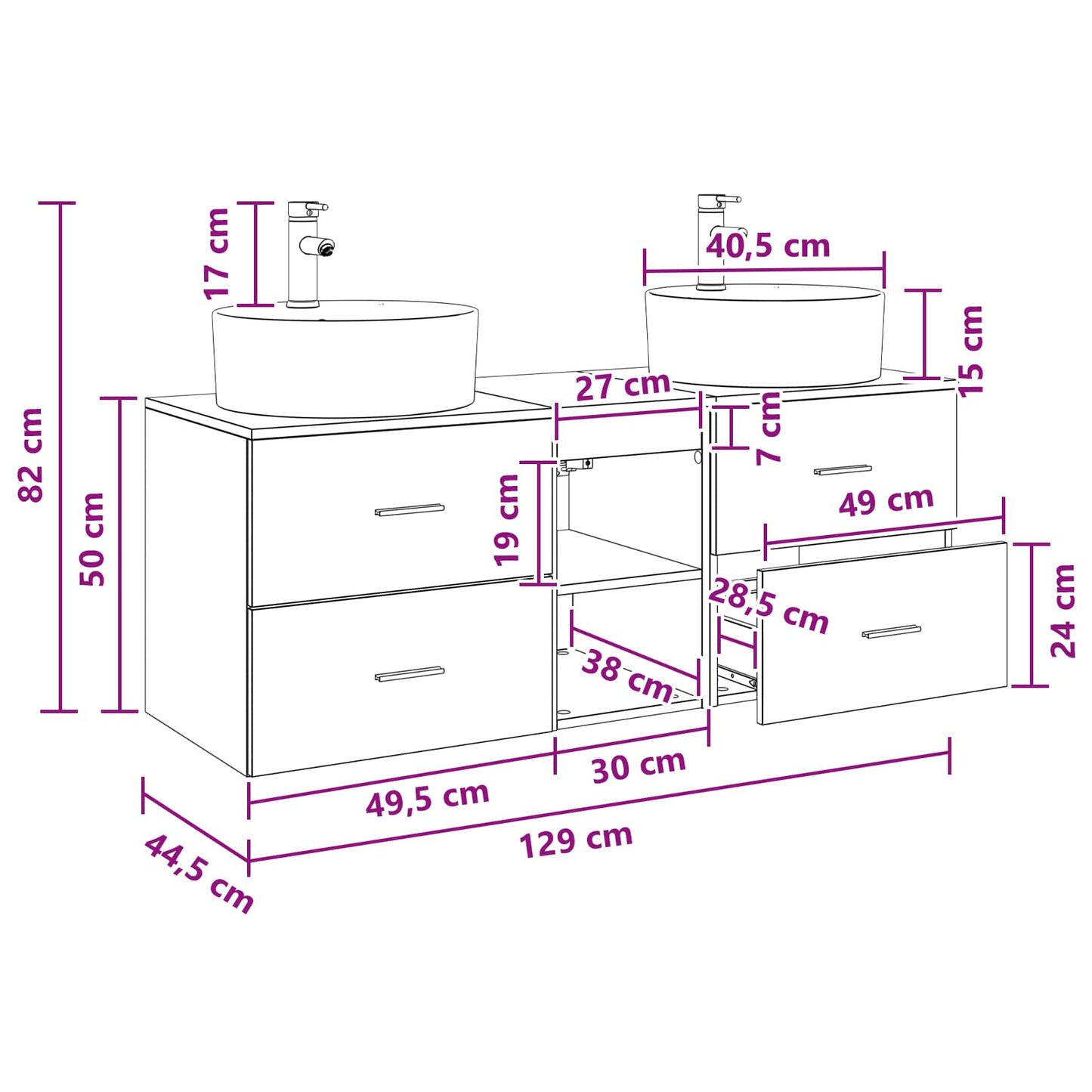 Bathroom Cabinet Set 3 pcs White 49.5 x 44.5 x 65 cm