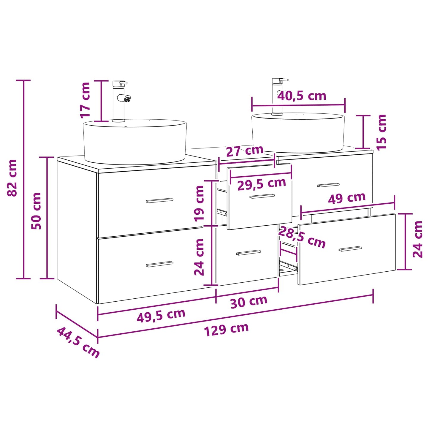 Bathroom Furniture Set 3 pcs Sonoma Oak 49.5 x 44.5 x 65 cm