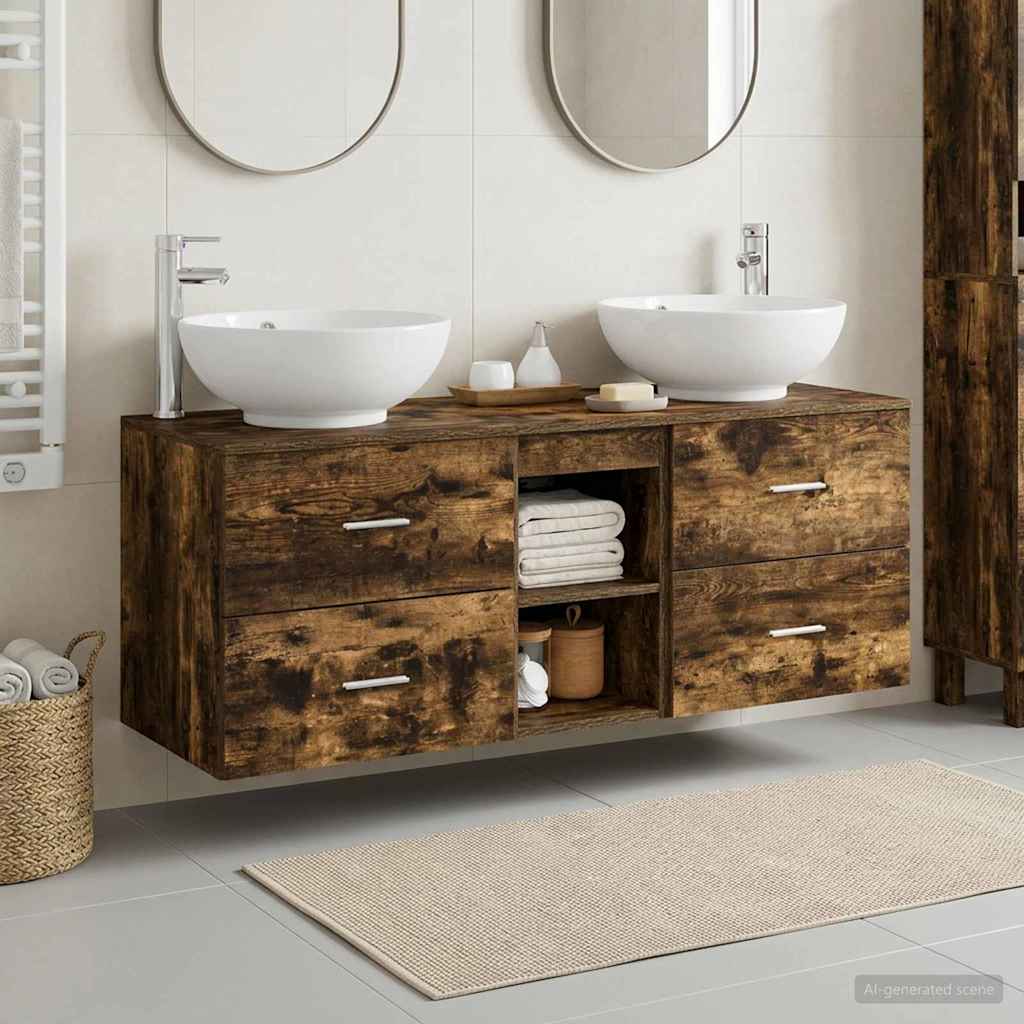 Bathroom Furniture Set 3 pcs Smoked Oak 49.5 x 44.5 x 65 cm