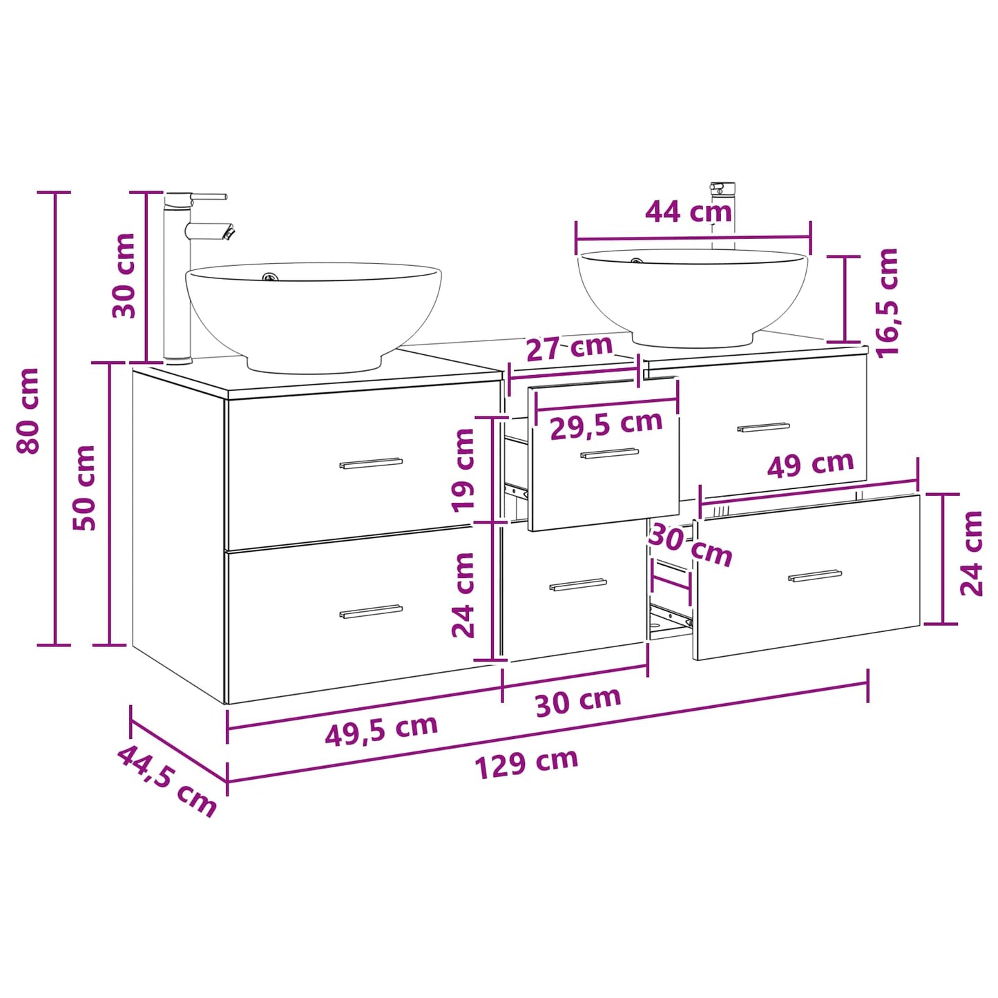 Bathroom Furniture Set 3 pcs Smoked Oak 49.5 x 44.5 x 65 cm
