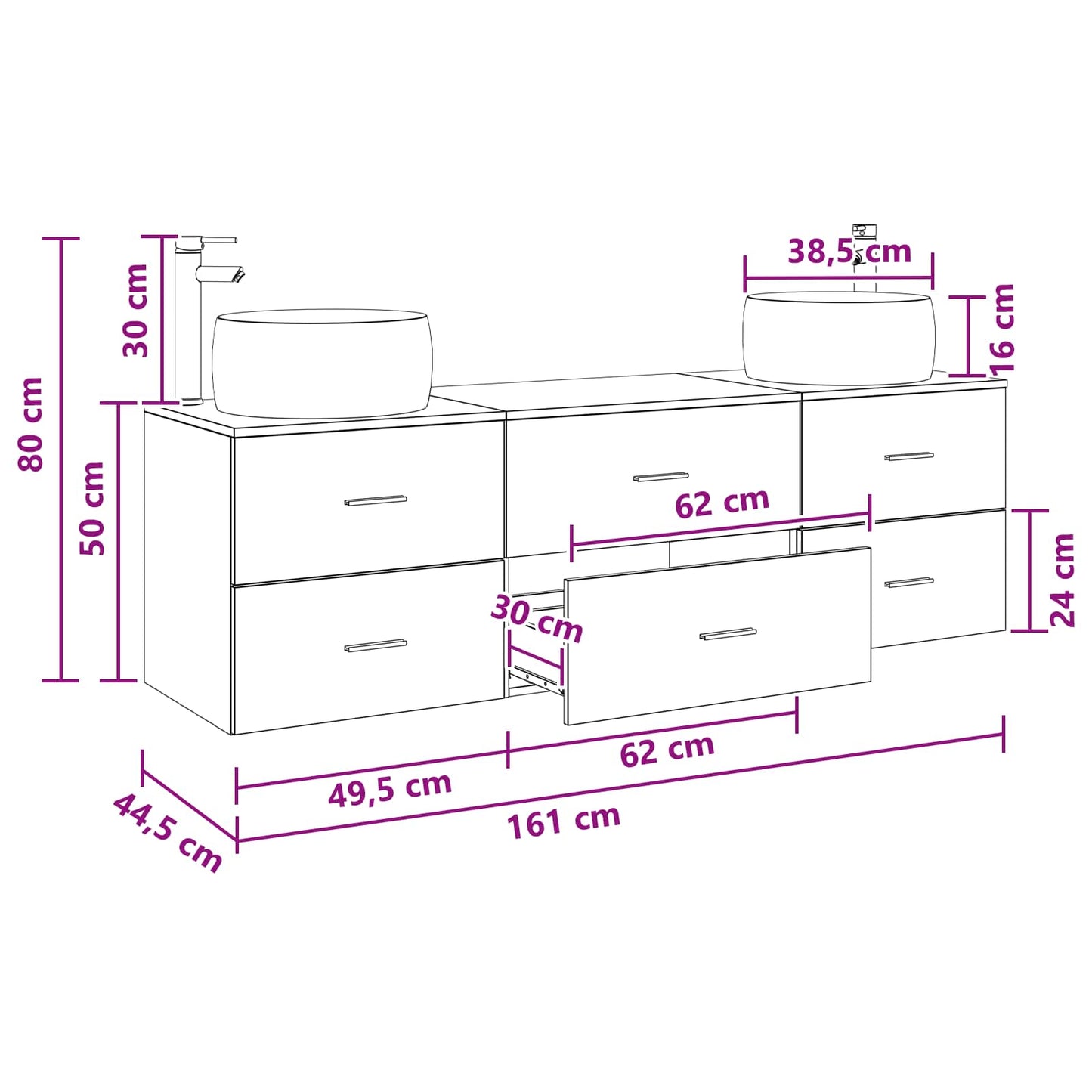 Bathroom Furniture Set 3 pcs Sonoma Oak 49.5 x 44.5 x 66 cm