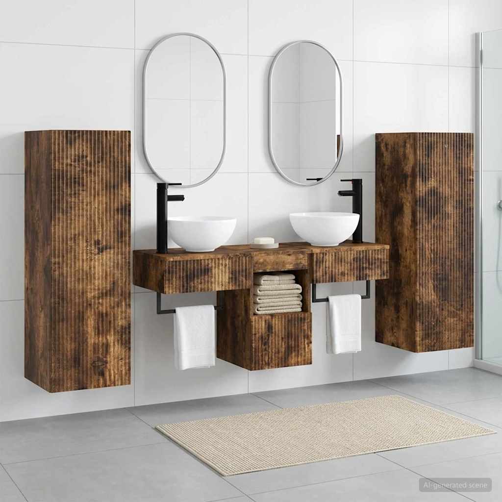 Bathroom Furniture Set 5 pcs Smoked Oak 33 x 34.5 x 100 cm